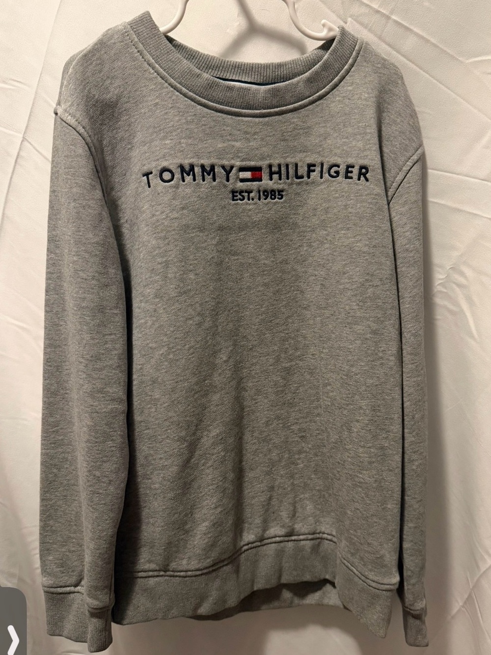 Tommy Hilfiger Gray Logo Crewneck Sweatshirt with Red & Navy Accent